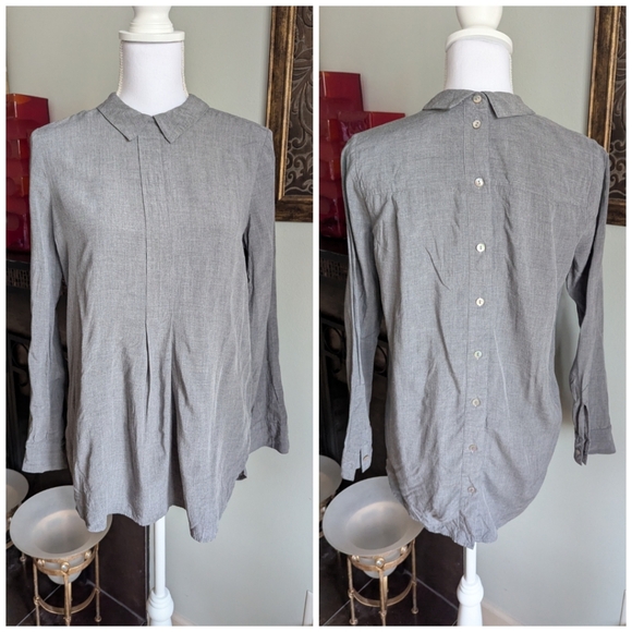 J.Jill Wmns XS Button Back Peter Pan Collar Tunic Blouse Gray Pleated Detail 133 - Picture 1 of 12